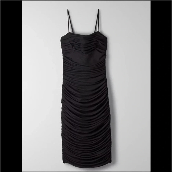 Aritzia Ten by Babaton Luxor MIDI Dress Black Ruched Size 10 B38 - Picture 1 of 10